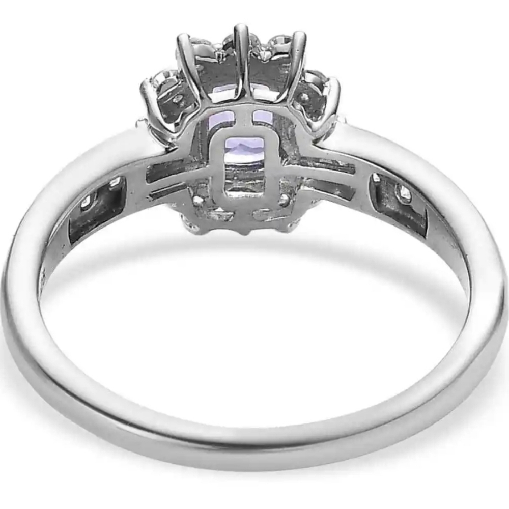 Genuine Tanzanite & Moissanite Ring. Platinum/ Sterling Silver Sz 6! - Picture 3 of 7